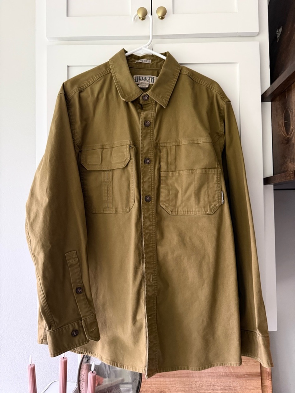 Duluth Trading Co| Tan Button Down Shirt|Size L| Untucked Fit
